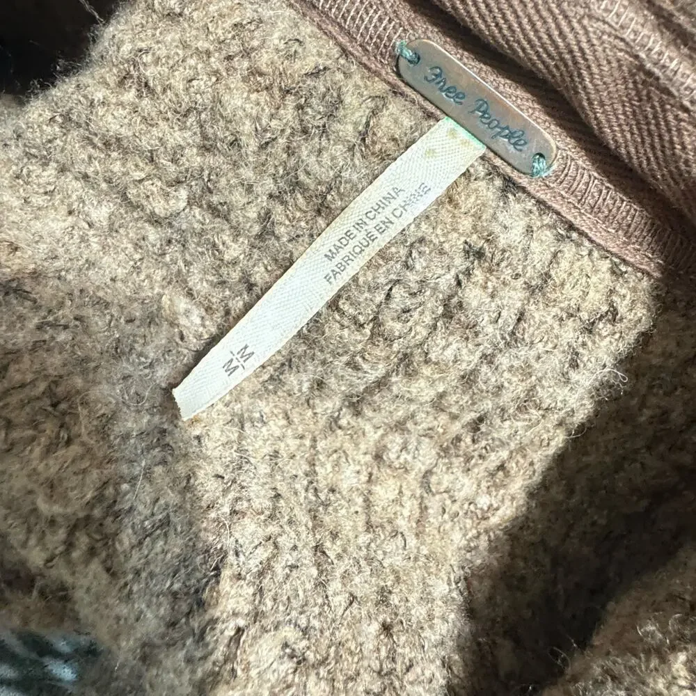 Free People Womens Wool Alpaca Blend Brown Longline Cardigan Sweater Chunky Sz M